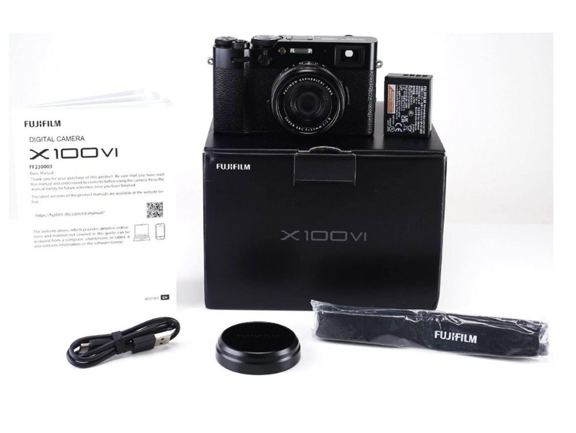 Fujifilm X100VI Mirrorless Camera with 23mm f/2.0 Fixed Lens - Black box contents