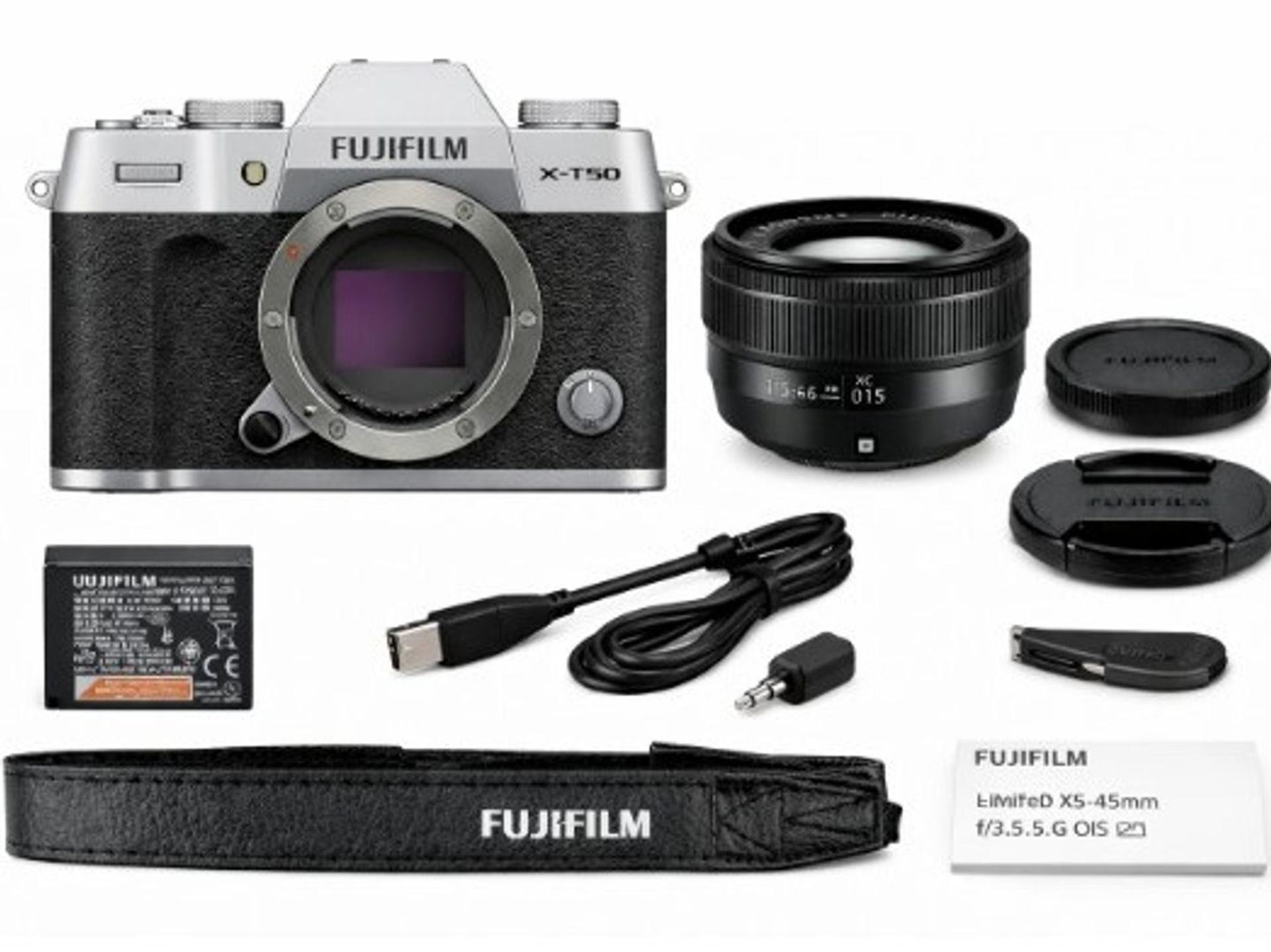 Fujifilm X-T50 Mirrorless Camera with XC 15-45mm f/3.5-5.6 Lens - Silver box contents