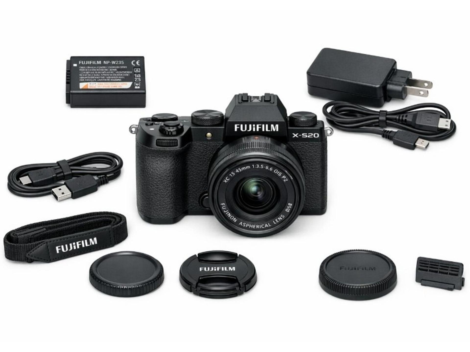 Fujifilm X-S20 Mirrorless Camera with XC 15-45mm f/3.5-5.6 Lens - Black box contents
