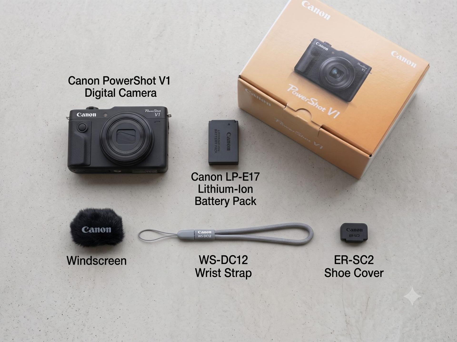 Canon PowerShot V1 Digital Camera box contents