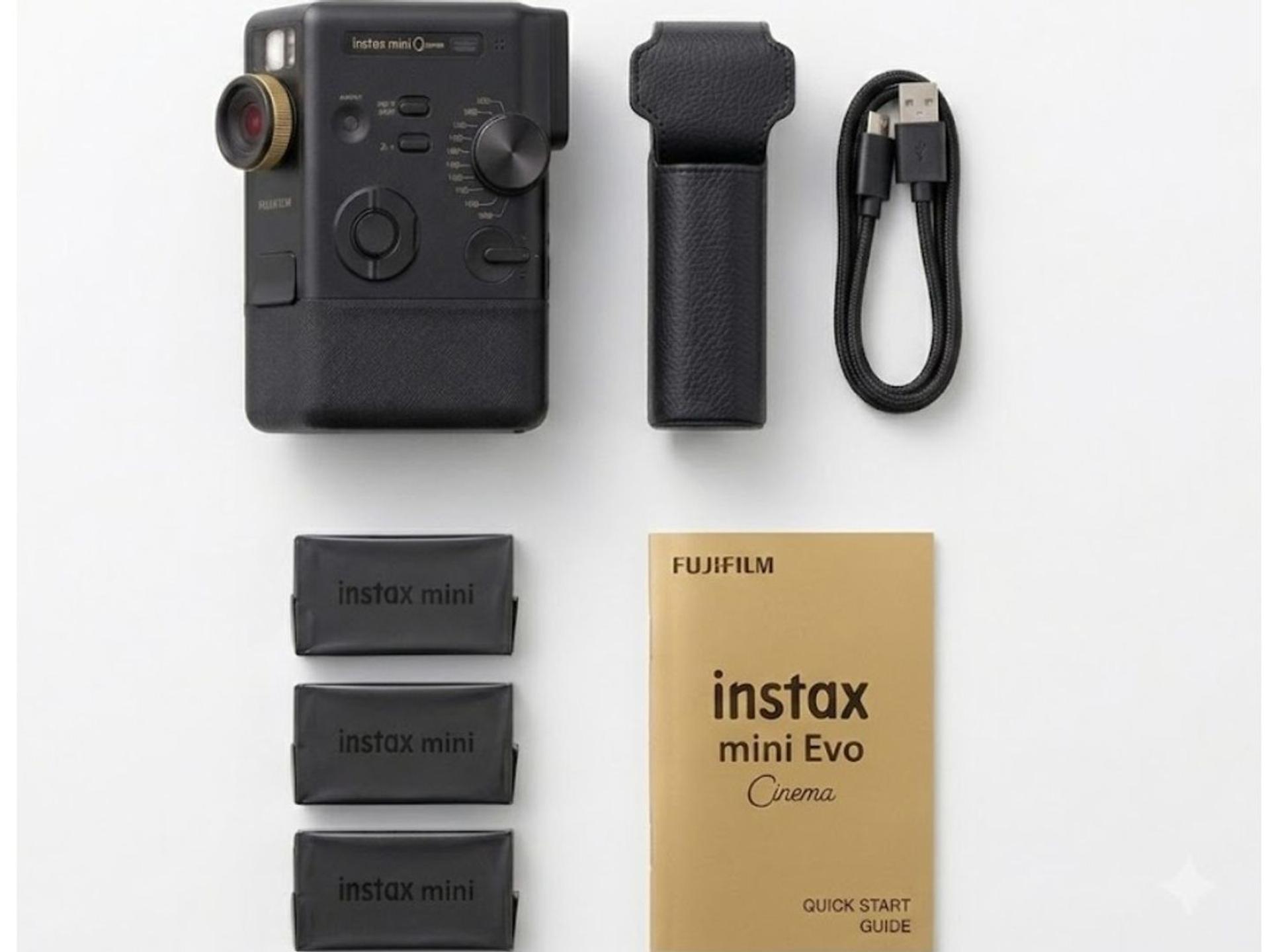 Fujifilm instax mini Evo Cinema Hybrid Instant Camera box contents